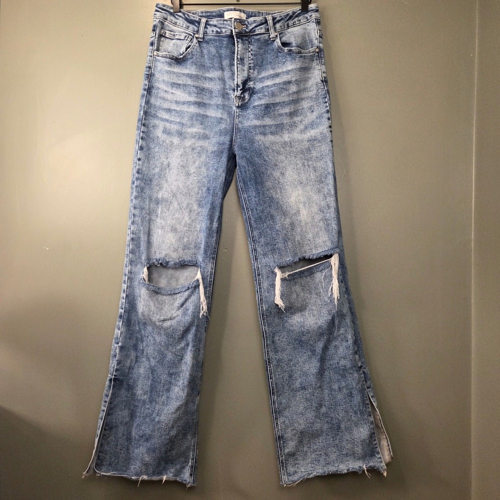 Risen Jeans Women's High Rise Wide Leg Jeans Size 1XL Light Acid Wash Denim